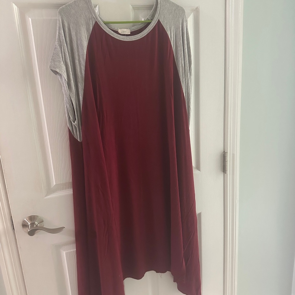 Burgundy and Gray Raglan Dress